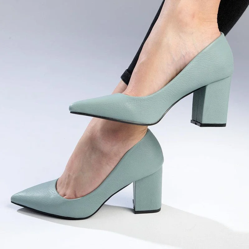 Trendy Chunky Heel Pumps for Casual Wear--Madison Patricia Medium Block Heel Court - Blue/Grey