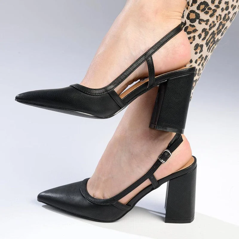 Trendy Chunky Heel Pumps for Casual Wear--Madison Paula Slingback Block Heel Court - Black