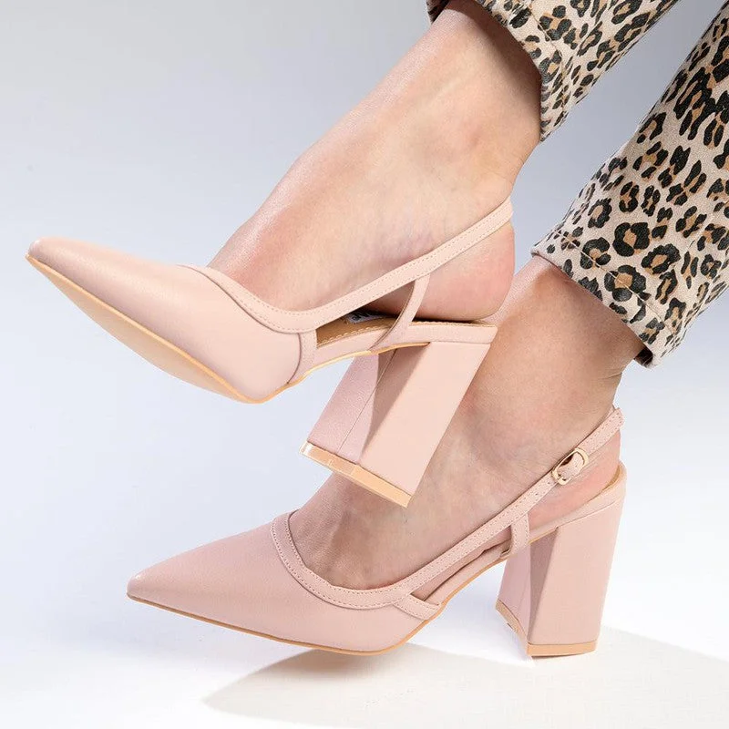 Trendy Chunky Heel Pumps for Casual Wear--Madison Paula Slingback Block Heel Court - Nude