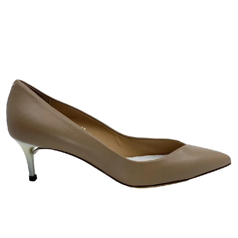 Maison Margiela Women's False Bottom Leather Heels Nude Pumps---Comfortable Leather Pumps for Office and Everyday Wear