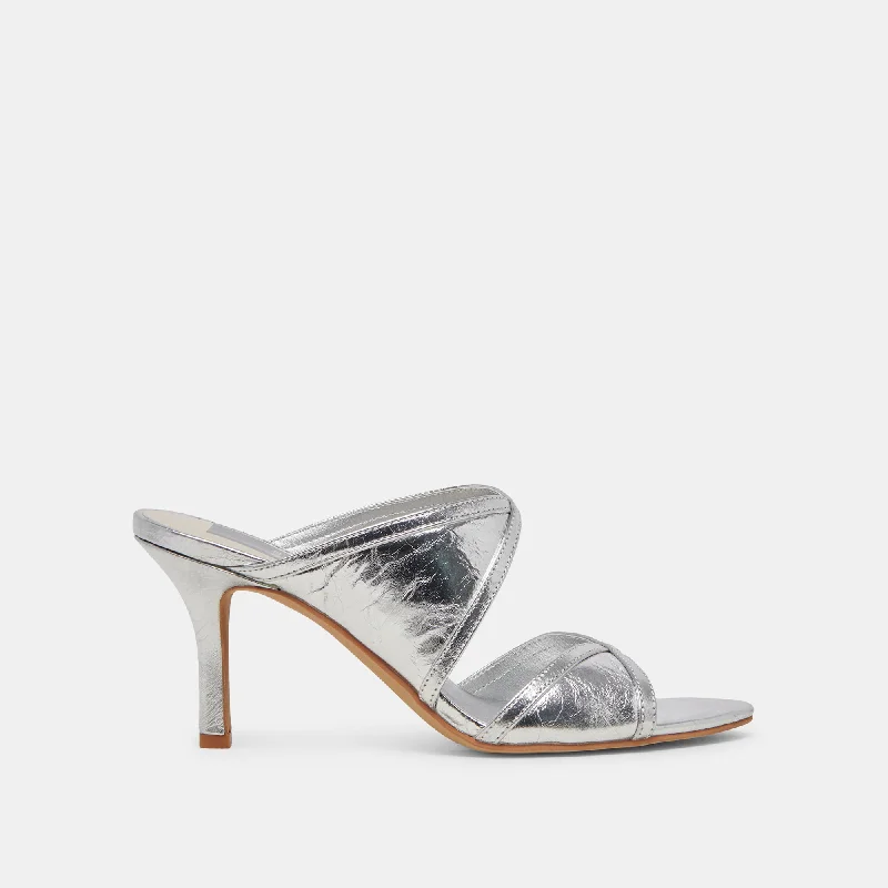 Stiletto Heel Pumps with Perfect Fit--MANDEL HEELS SILVER CRINKLE PATENT-Fashionable & Classic