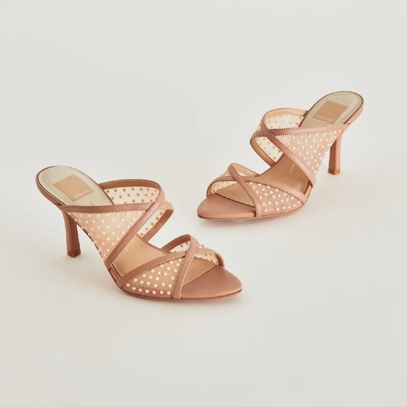 Stiletto Heel Pumps with Perfect Fit--MANDEL PEARL HEELS COCOA MESH-Fashionable & Classic