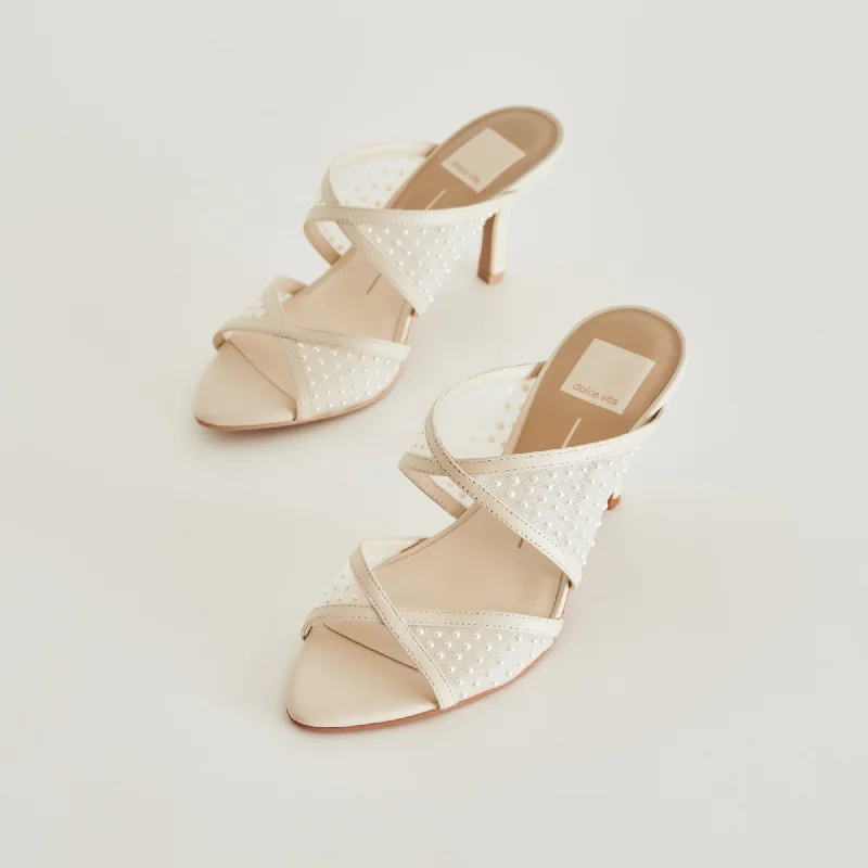 Stiletto Heel Pumps with Perfect Fit--MANDEL PEARL HEELS IVORY MESH-Fashionable & Classic