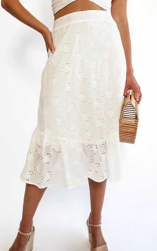 Women's denim skirts for chic office looks with blazer -Mandy Skirt- White Eyelet