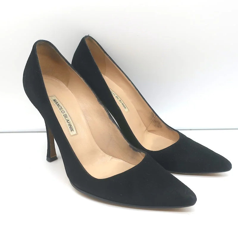 Affordable Suede Ankle Pumps for All-Day Wear--Manolo Blahnik BB 100 Pumps Black Suede Size 38 Pointed Toe Heels