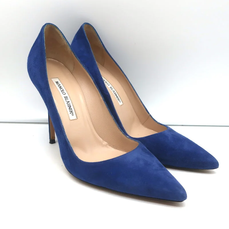 Affordable Suede Ankle Pumps for All-Day Wear--Manolo Blahnik BB 105 Pumps Blue Suede Size 38 Pointed Toe Heels