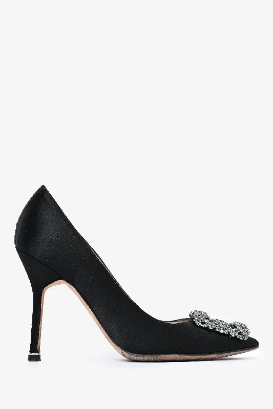 Manolo Blahnik Black Satin Hangisi Heels Size 35.5Affordable Satin Heels with a Luxe Touch