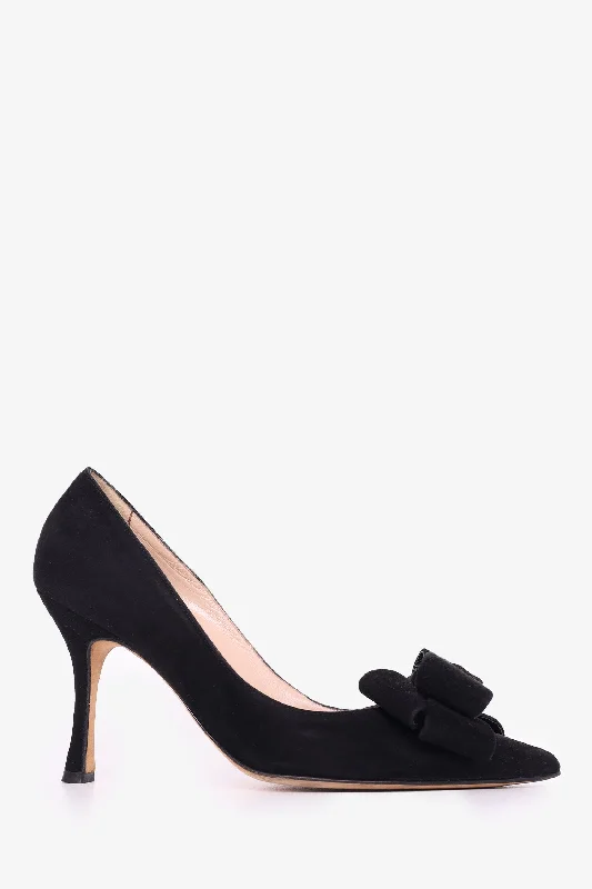 Affordable Suede Ankle Pumps for All-Day Wear--Manolo Blahnik Black Suede Bow Pumps Size 36