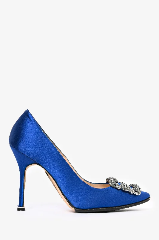 Manolo Blahnik Blue Satin Hangisi Heels Size 36Affordable Satin Heels with a Luxe Touch