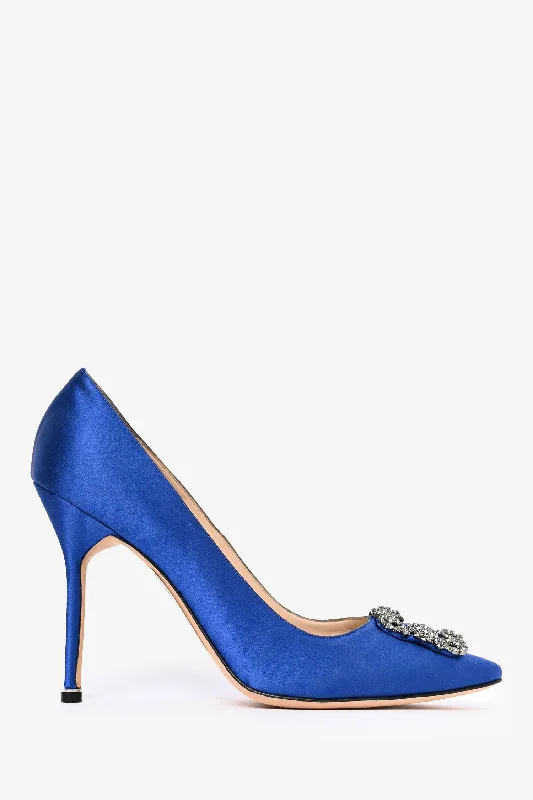 Manolo Blahnik Blue Satin Hangisi Heels Size 42Affordable Satin Heels with a Luxe Touch