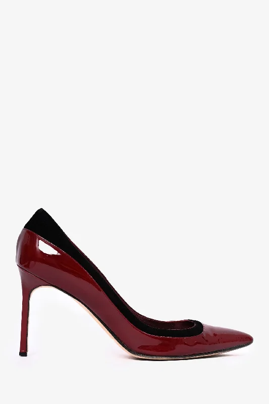 Sleek and Shiny Patent Pump Heels for a Polished Look--Manolo Blahnik Burgundy/Black Patent Leather Pointed Heels Size 40