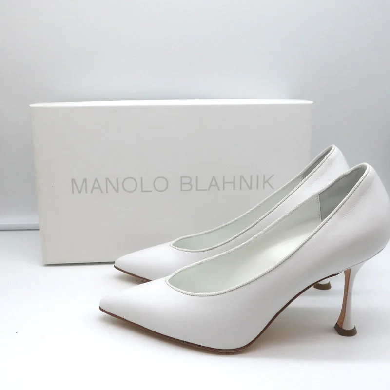 Stiletto Heel Pumps with Perfect Fit--Manolo Blahnik Pumps Urgenzapla White Leather Size 36.5 Pointed Toe Heels-Fashionable & Classic