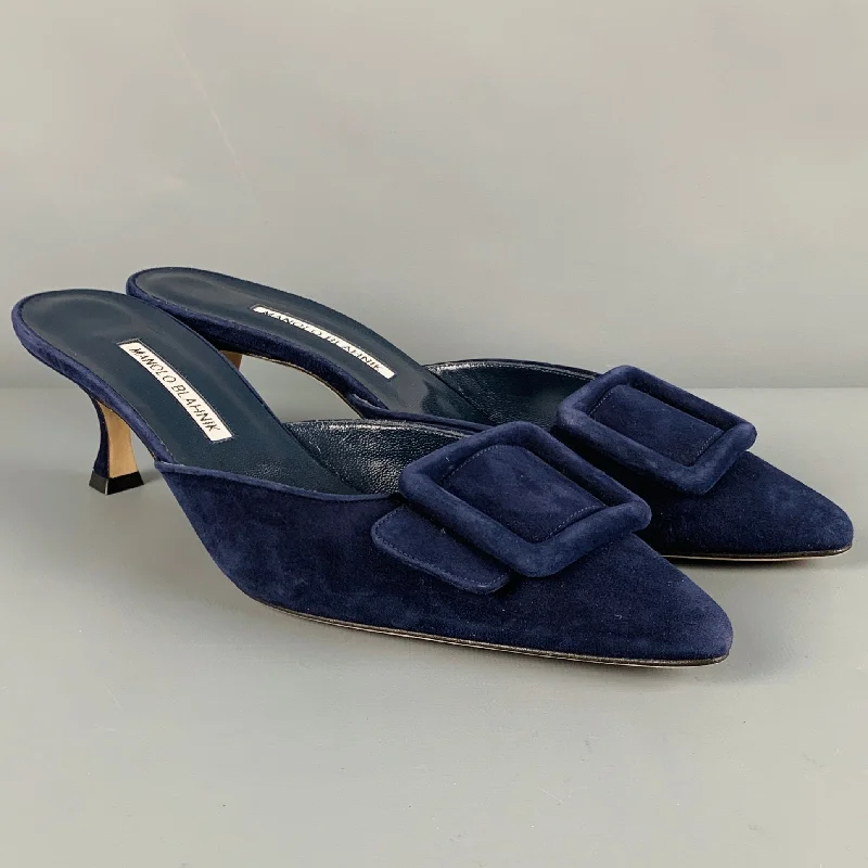 Affordable Suede Ankle Pumps for All-Day Wear--MANOLO BLAHNIK Size 10 Navy Suede Pumps