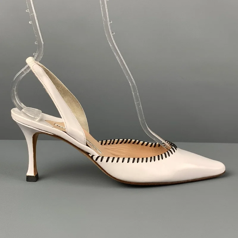 Fashionable Leather Slingback Pumps for Casual Wear--MANOLO BLAHNIK Size 6.5 White Leather Slingback Pumps