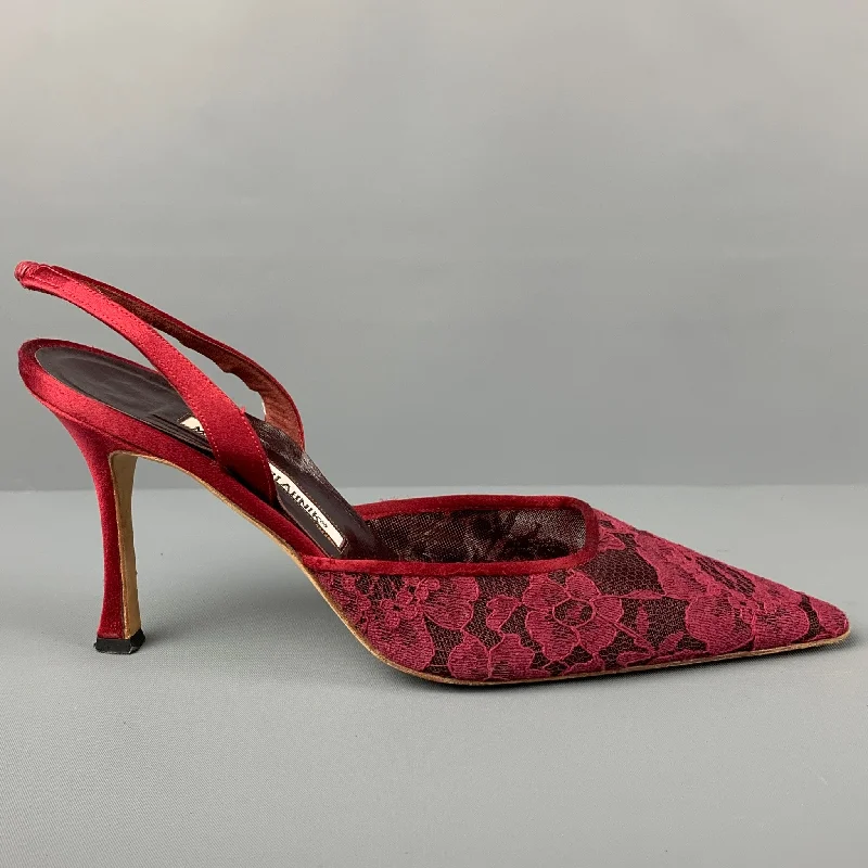 Stylish Lace Pumps for a Chic Look--MANOLO BLAHNIK Size 8.5 Burgundy Lace Slingback Pumps