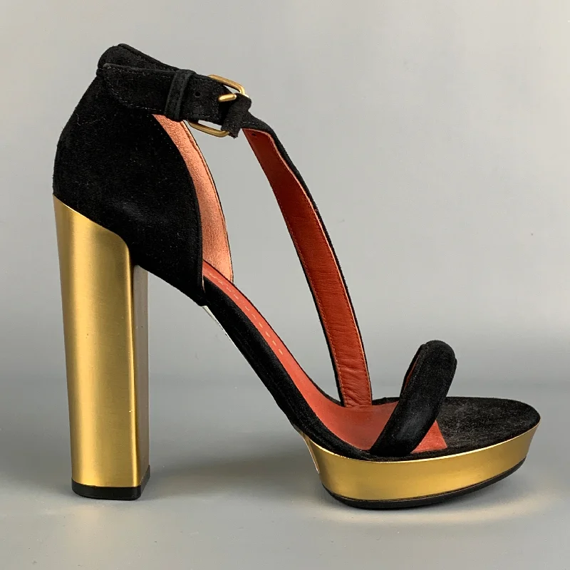 Affordable Suede Ankle Pumps for All-Day Wear--MARC by MARC JACOBS Size 8 Black & Gold Leather Suede Pumps