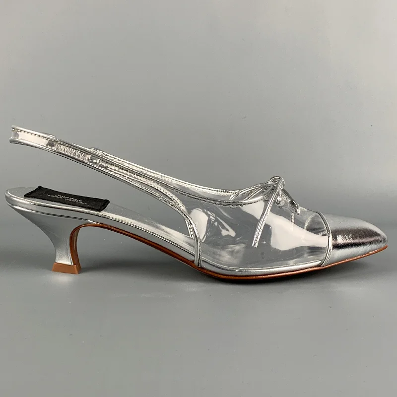 MARC JACOBS Size 8.5 Silver Leather Metallic Slingback Pumps---Comfortable Leather Pumps for Office and Everyday Wear