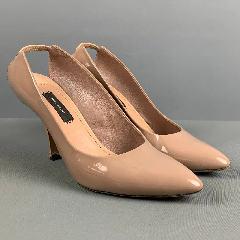 Sleek and Shiny Patent Pump Heels for a Polished Look--MARC JACOBS Size 8 Taupe Patent Leather Slingback Pumps