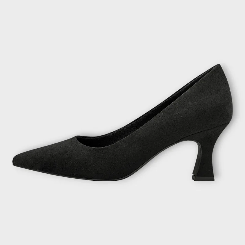 Marco Tozzi Black Faux Suede Kitten Heels with Pointed Toe - Stylish & Comfortable---Fashionable Kitten Heels for Date Night