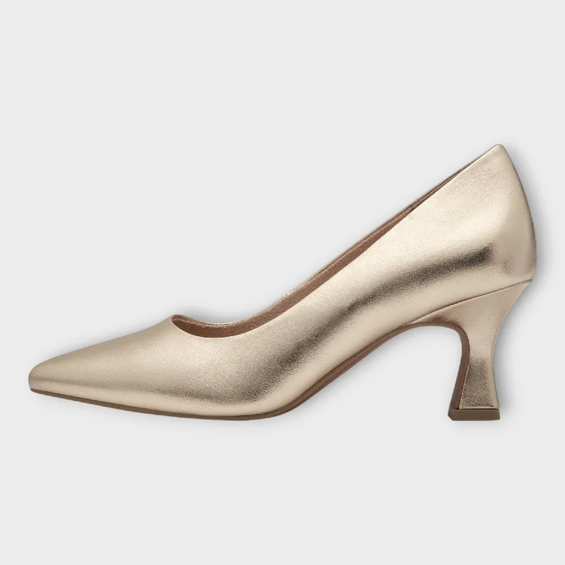 Marco Tozzi Gold Kitten Heels with Pointed Toe - Stylish & Comfortable---Fashionable Kitten Heels for Date Night