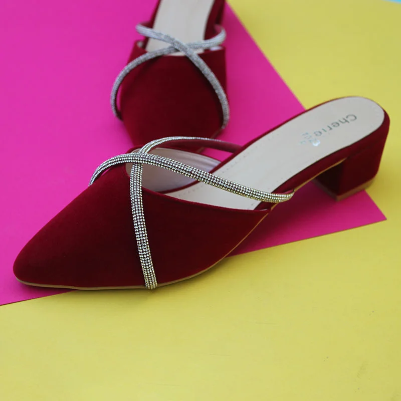 Trendy Chunky Heel Pumps for Casual Wear--Maroon Block Heel Back Open