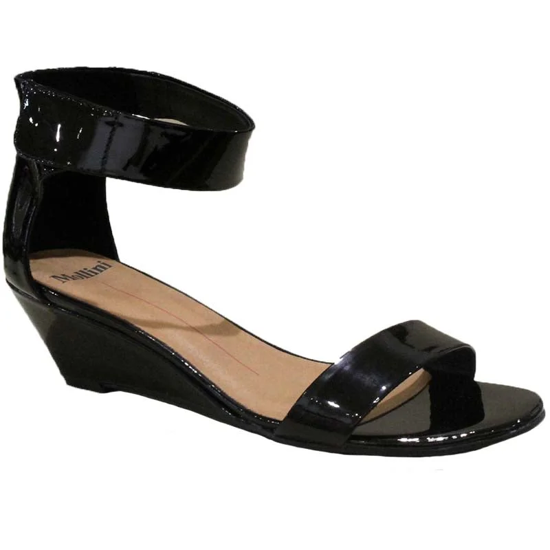 Sleek and Shiny Patent Pump Heels for a Polished Look--MARSY LOW WEDGE - BLACK PATENT by Mollini