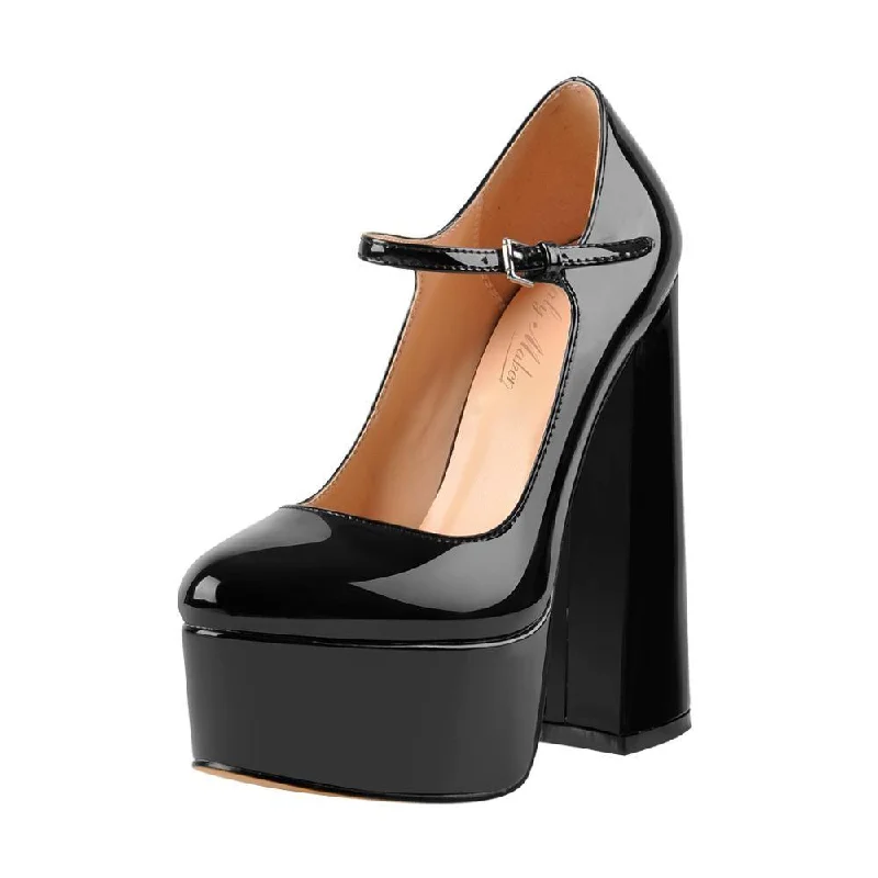 Stylish Platform Heels for Extra Height--Mary-Jane Platform Chunky Pumps