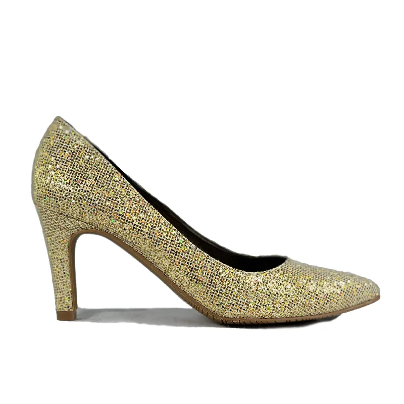 'Medina' gold glitter vegan mid-stiletto by Zette Shoes---Trendy Glitter Heels for a Glamorous Look