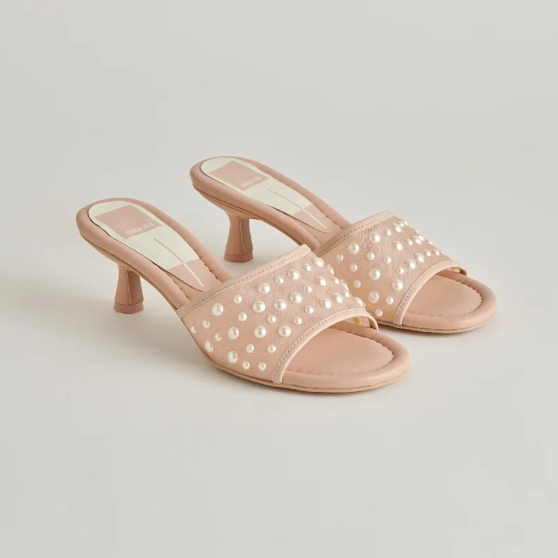 Stiletto Heel Pumps with Perfect Fit--MEEZA PEARL HEELS BLUSH MESH-Fashionable & Classic