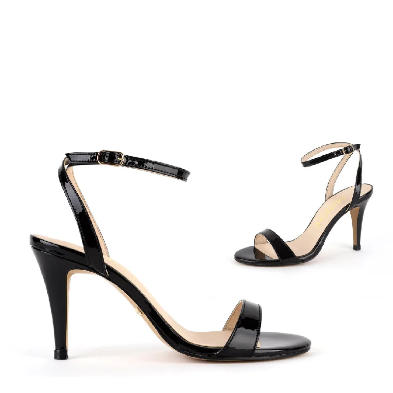 Versatile Heeled Sandals for Any Occasion---MEGAN - black patent