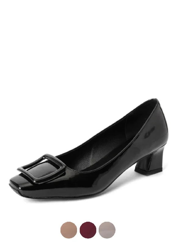 Meghan Women's Square Toe Heeled Black Shoes---Durable Square Toe Block Heels for Everyday Use