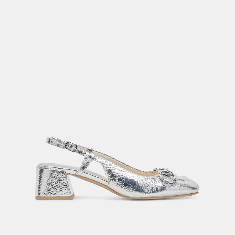 MELLI HEELS SILVER DISTRESSED LEATHER---Comfortable Leather Pumps for Office and Everyday Wear