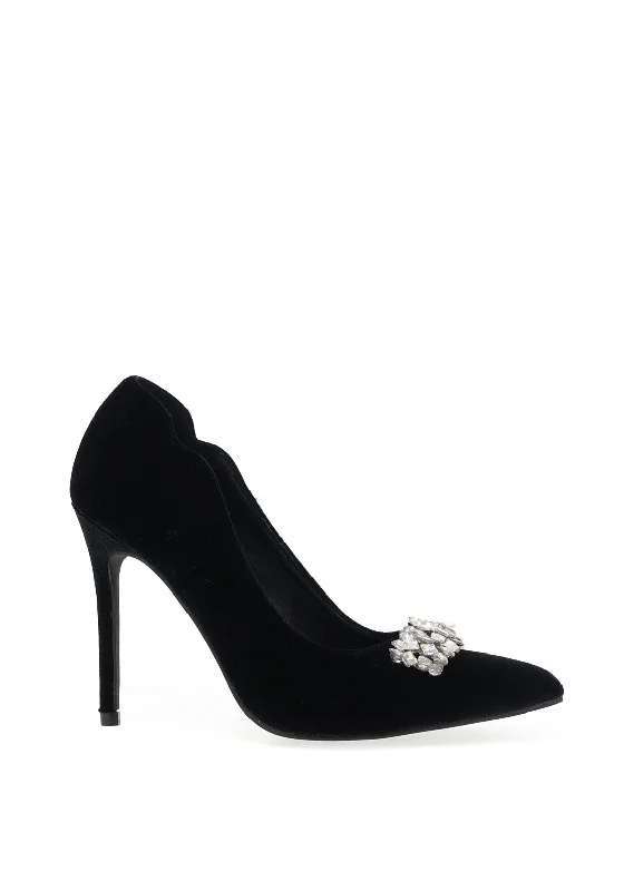 Menbur Velvet Embellished Heeled Shoes, Black---Chic Embellished Pumps for a Glamorous Look