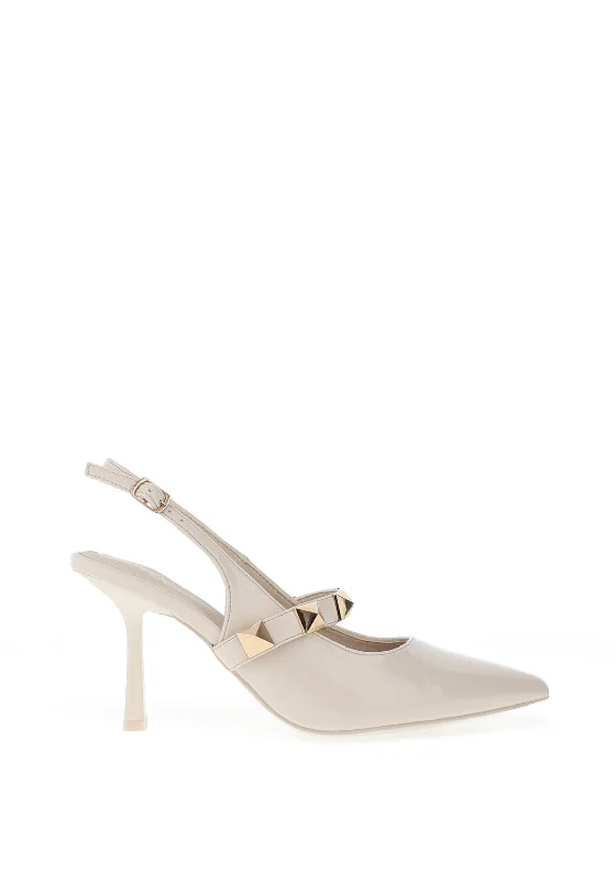 Sleek and Shiny Patent Pump Heels for a Polished Look--Menbur Pisces Patent Stud Pointed Toe Heeled Shoes, White