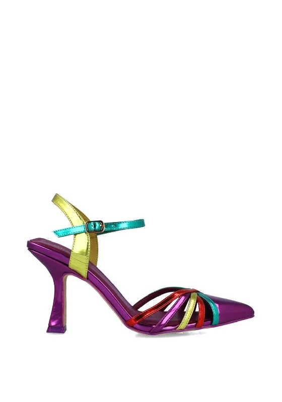 Versatile Heeled Sandals for Any Occasion---Menbur Messor Metallic Multi Strap Heeled Shoes, Multi