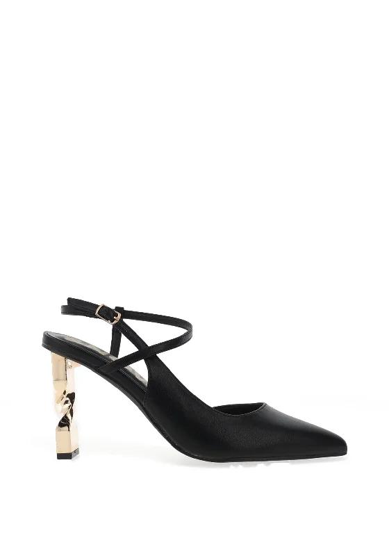 Versatile Heeled Sandals for Any Occasion---Menbur Picumnus Gold Twist Heeled Shoes, Black