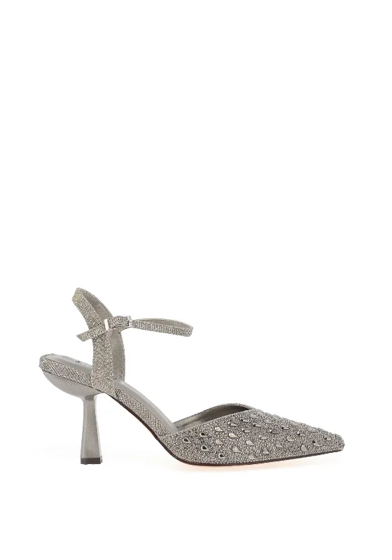 Versatile Heeled Sandals for Any Occasion---Menbur Orchadis Diamante Encrusted Heeled Shoes, Grey