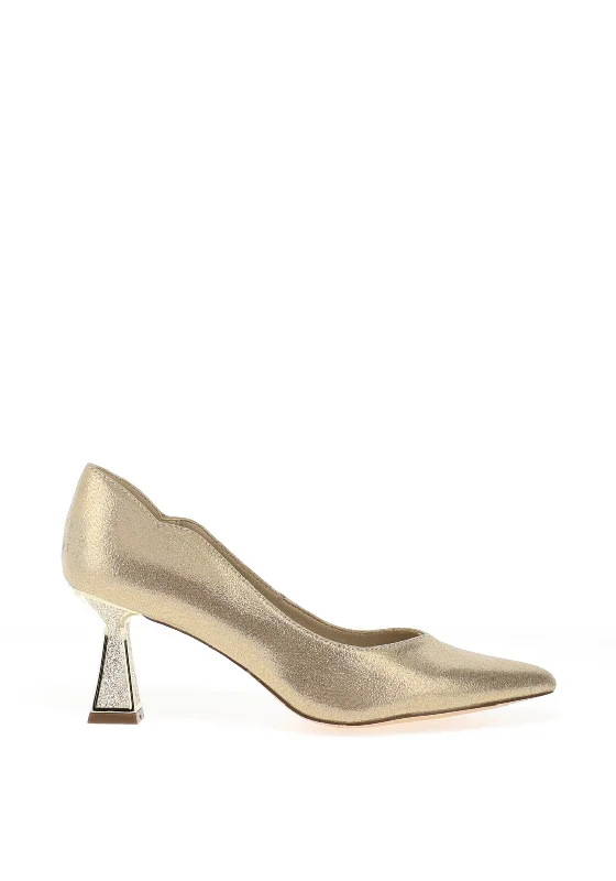 Stiletto Heel Pumps with Perfect Fit--Menbur Shimmer Effect Pointed Toe Heels, Gold-Fashionable & Classic