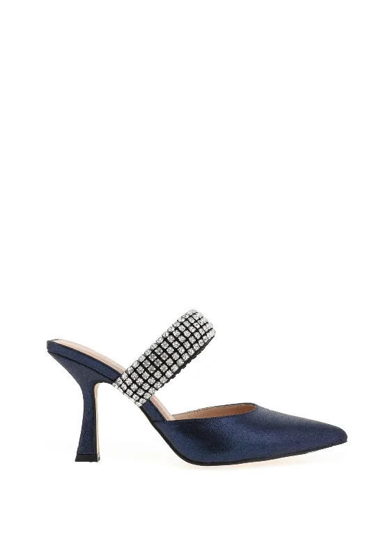 Versatile Heeled Sandals for Any Occasion---Menbur Shimmering Diamante Strap Heeled Court Shoes, Navy