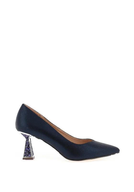 Menbur Shimmering Glitter High Heeled Court Shoes, Navy---Trendy Glitter Heels for a Glamorous Look