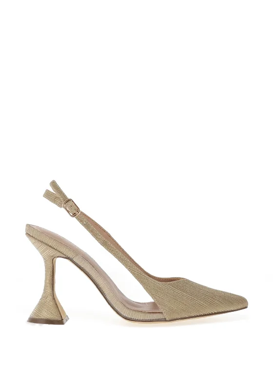 Stiletto Heel Pumps with Perfect Fit--Menbur Shimmer Pointed Toe Heeled Shoe, Gold-Fashionable & Classic