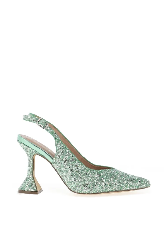 Menbur Pointed Toe Glitter Heeled Shoes, Mint---Trendy Glitter Heels for a Glamorous Look