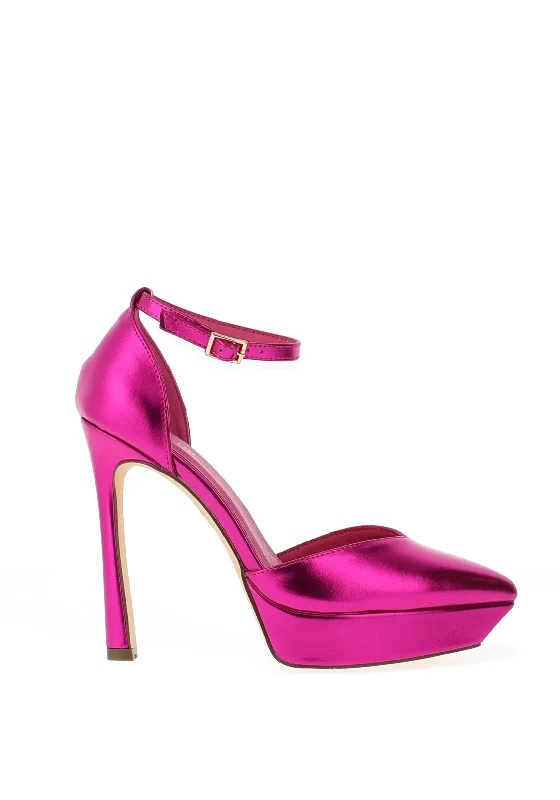 Stiletto Heel Pumps with Perfect Fit--Menbur Metallic Pointed Toe Platform Stiletto Heel Shoes, Pink-Fashionable & Classic