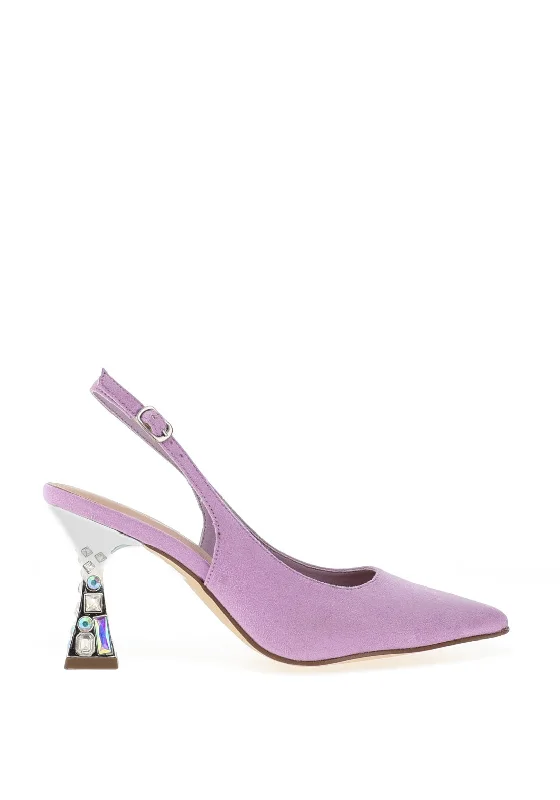 Stiletto Heel Pumps with Perfect Fit--Menbur Pointed Toe Embellished Heel Shoes, Lilac-Fashionable & Classic