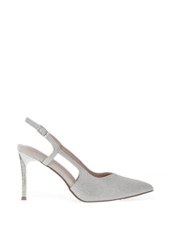 Stiletto Heel Pumps with Perfect Fit--Menbur Pointed Toe Diamante Heeled Shoes, Silver-Fashionable & Classic