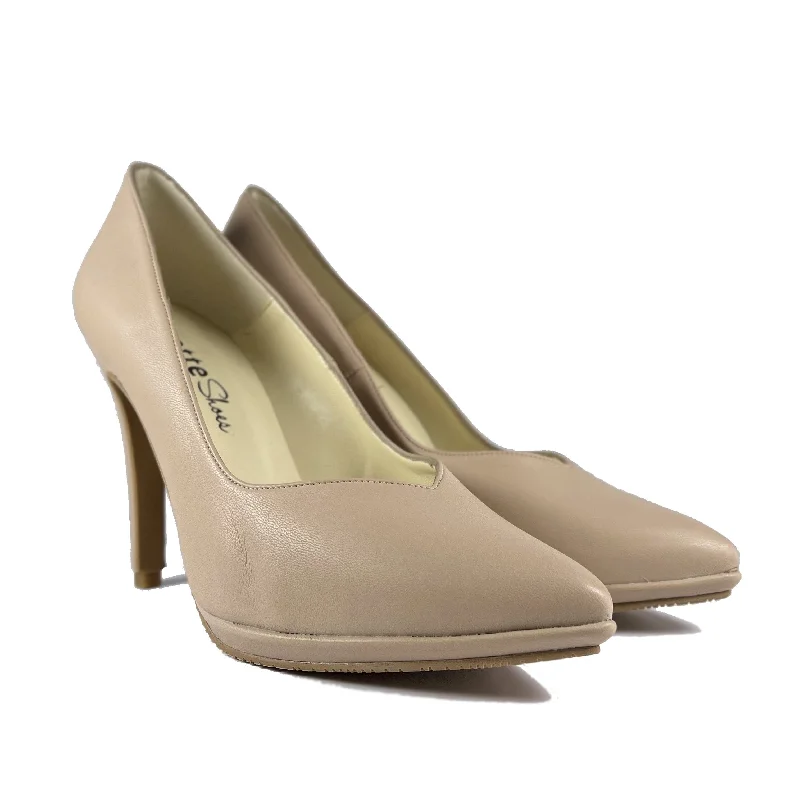 Stiletto Heel Pumps with Perfect Fit--'Mercury' vegan-leather stiletto by Zette Shoes - nude-Fashionable & Classic