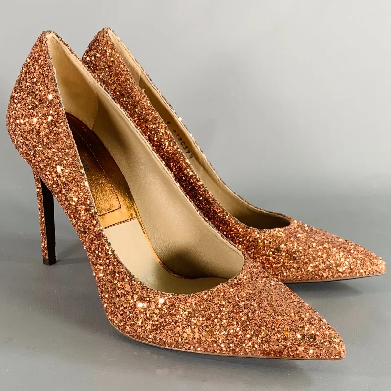 MICHAEL KORS COLLECTION Size 9.5 Copper Glittered Leather Trim Stiletto Pumps---Trendy Glitter Heels for a Glamorous Look