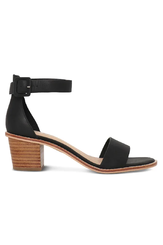 Stylish Ankle Strap Heels for Women--Mickee Black Leather Ankle Strap Heel