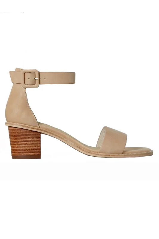 Stylish Ankle Strap Heels for Women--Mickee Nude Leather Ankle Strap Heel