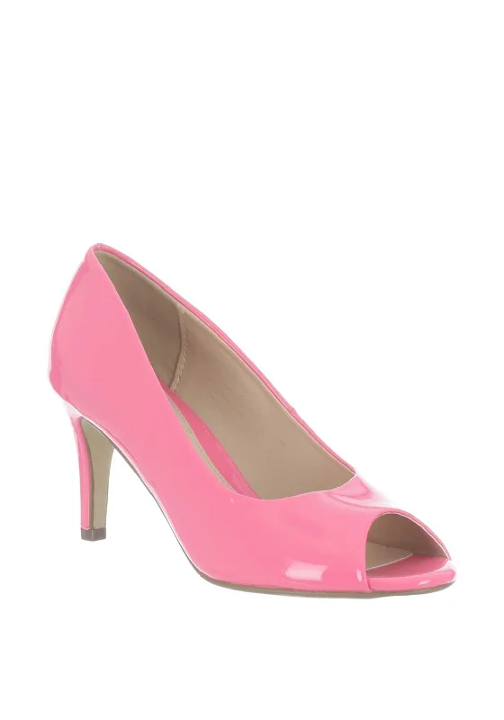 Trendy Peep Toe Platform Heels Crafted from Genuine Leather--Mille & Co. Paige Peep Toe Heeled Shoes, Pink